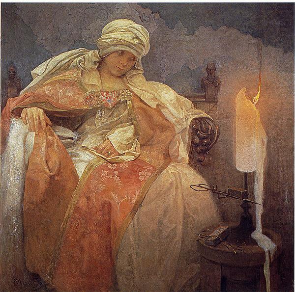 Woman With a Burning Candle, Alphonse Mucha